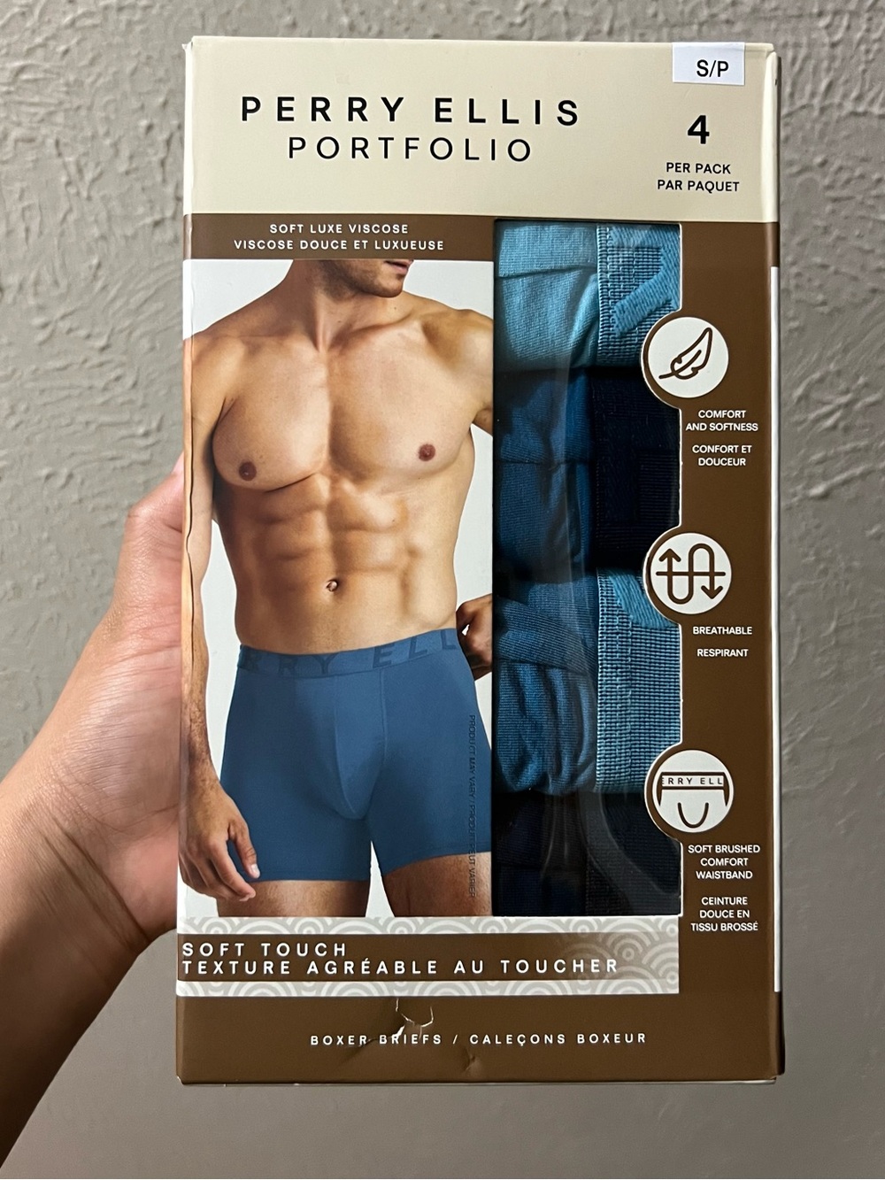 Perry Ellis Blue Men's Viscose Boxer Briefs 4-Pack